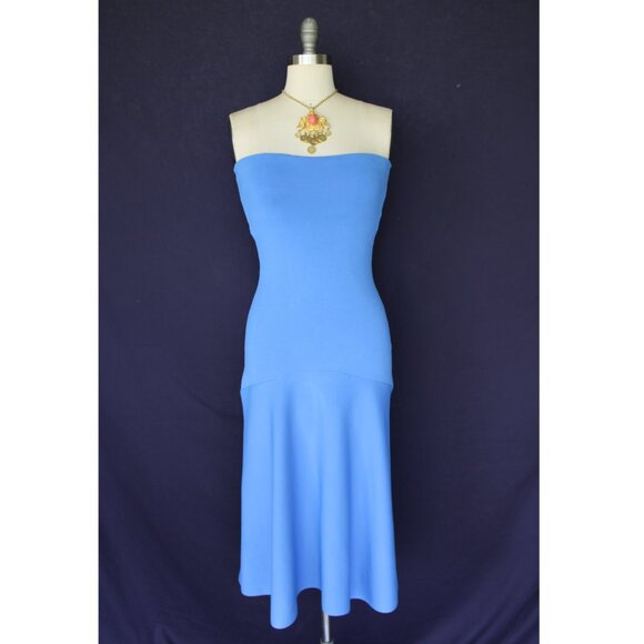 A.L.C. Dean Dress Palace Blue bandage body con Midi strapless hourglass $550 S - Picture 9 of 12